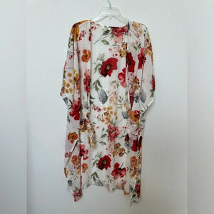 Umgee Floral Long Kimono, raw hem, s/m